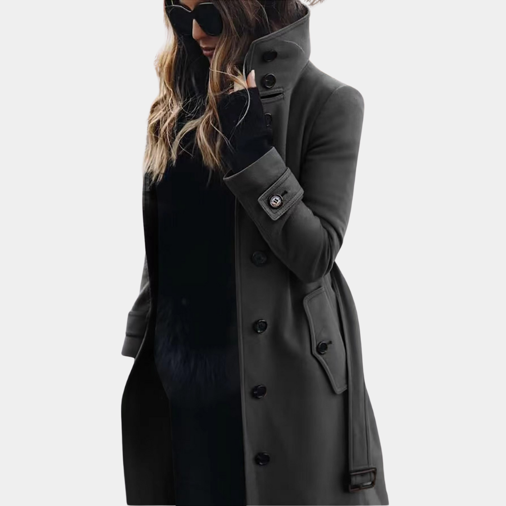 Ronja | Damen stilvolle lange Winterjacke mit hohem Kragen