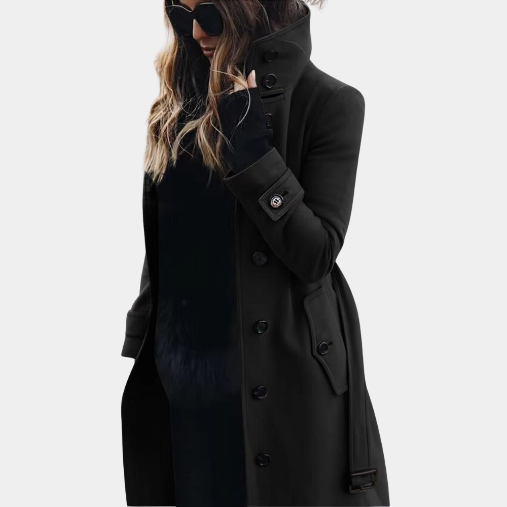 Ronja | Damen stilvolle lange Winterjacke mit hohem Kragen