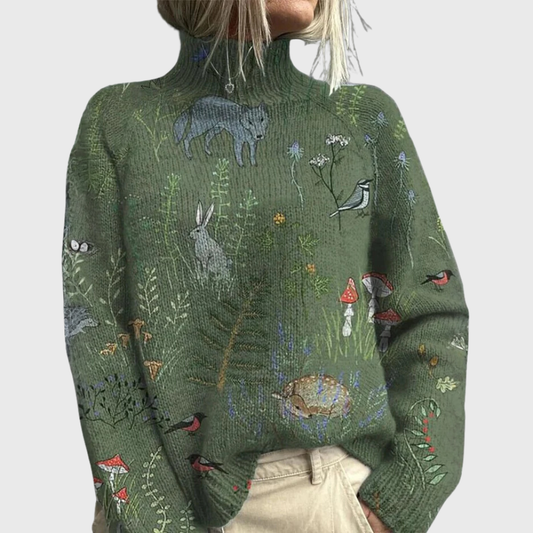 Alina | warmer Rollkragenpullover mit Tiermotiv und Stickerei