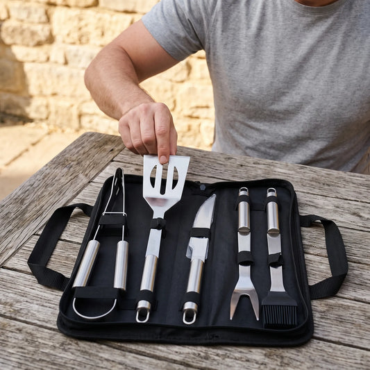Virello | Tragbares Grillbesteck-Set mit Tragetasche und Zange