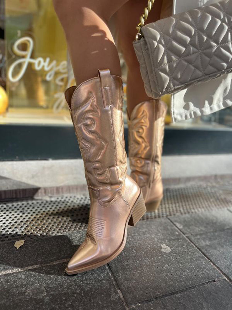 Alice | Damen metallische Western-Stiefeletten mit Absatz