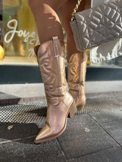 Alice | Damen metallische Western-Stiefeletten mit Absatz