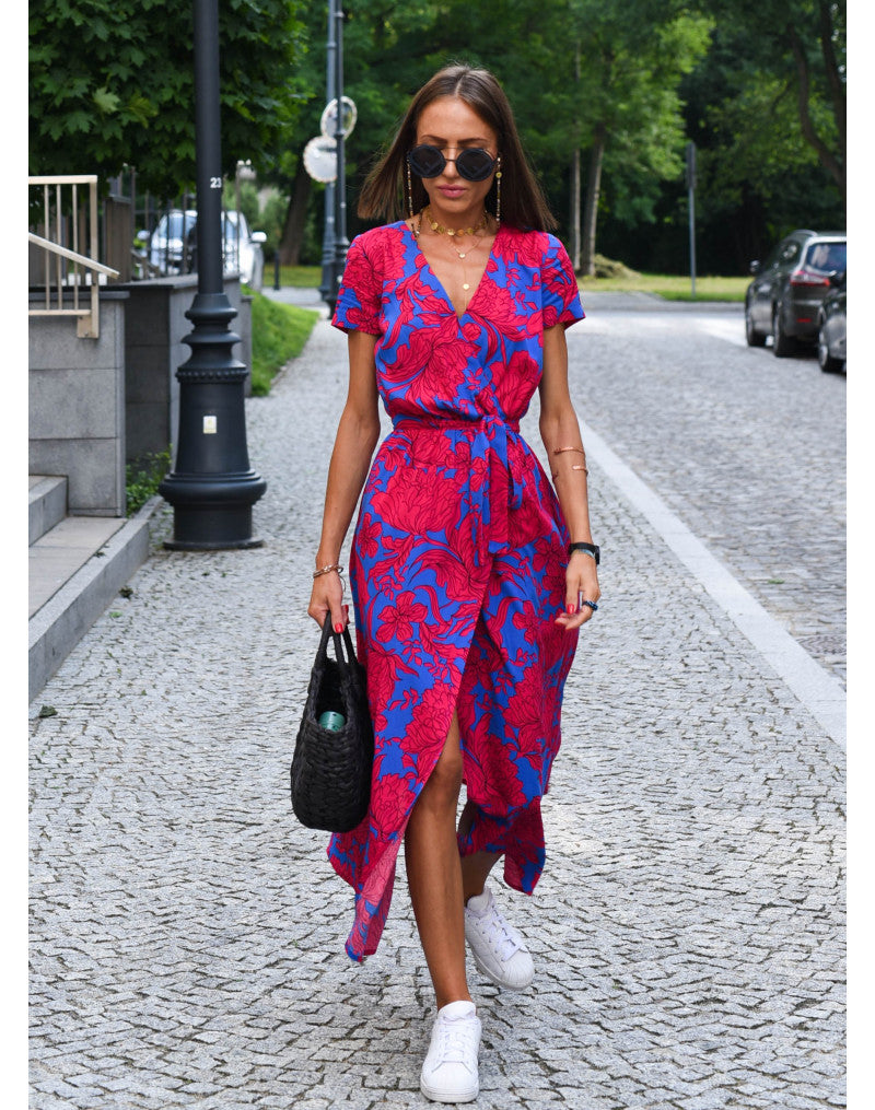 Melira | Damen Wickelkleid mit Blumenmuster und V Ausschnitt