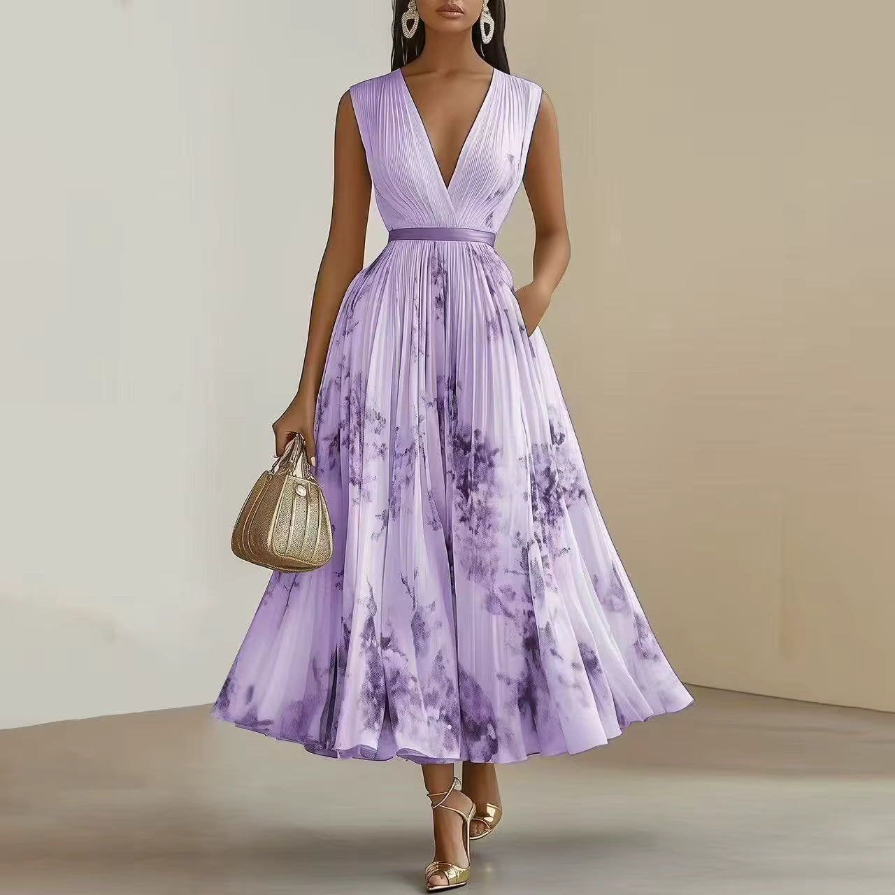 Cosima | Modernes Damen Maxikleid mit Taillenband | Langärmlig