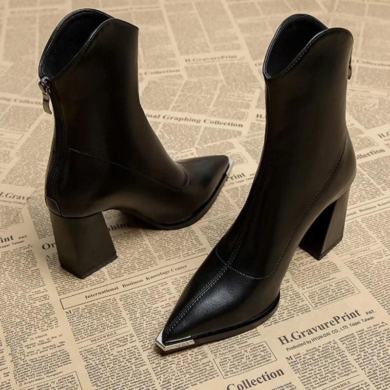 Rita | Damen Leder-Stiefeletten mit Blockabsatz