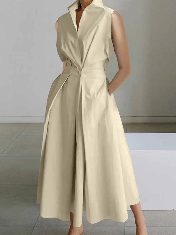 Enna | Midikleid mit Hemdkragen und ärmellosem Design