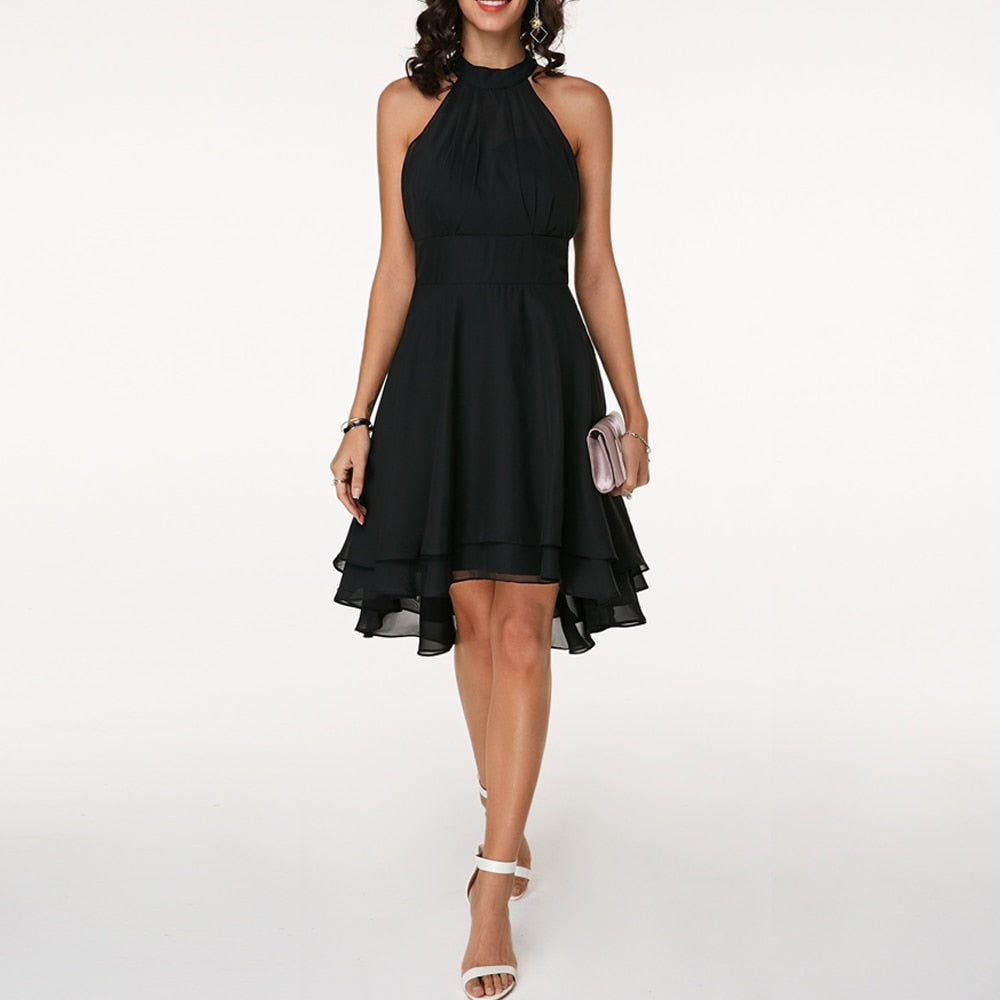 Elisa | Chic Kleid mit Neckholder und gestuftem Rock