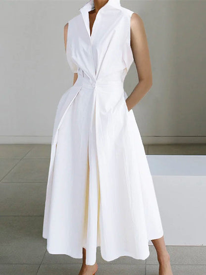 Enna | Midikleid mit Hemdkragen und ärmellosem Design