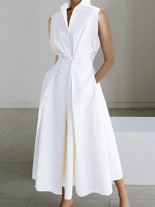 Enna | Midikleid mit Hemdkragen und ärmellosem Design