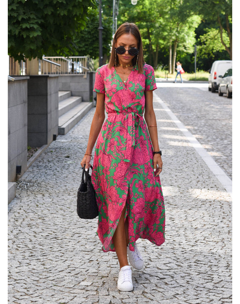 Melira | Damen Wickelkleid mit Blumenmuster und V Ausschnitt