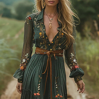 Alberina | Women's maxi dress with floral print and V-neck | V-neck