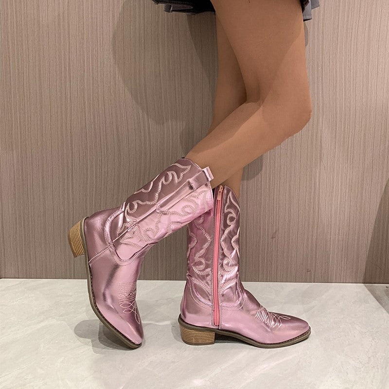 Hanny | Damen metallische Cowboy-Stiefel