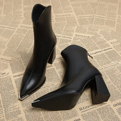 Rita | Damen Leder-Stiefeletten mit Blockabsatz