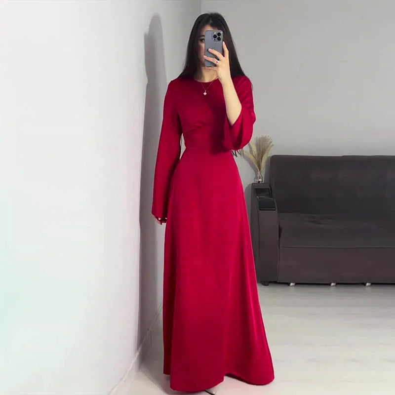 Victoria | Elegante abito lungo con effetto avvolgente e maniche lunghe | Maxi