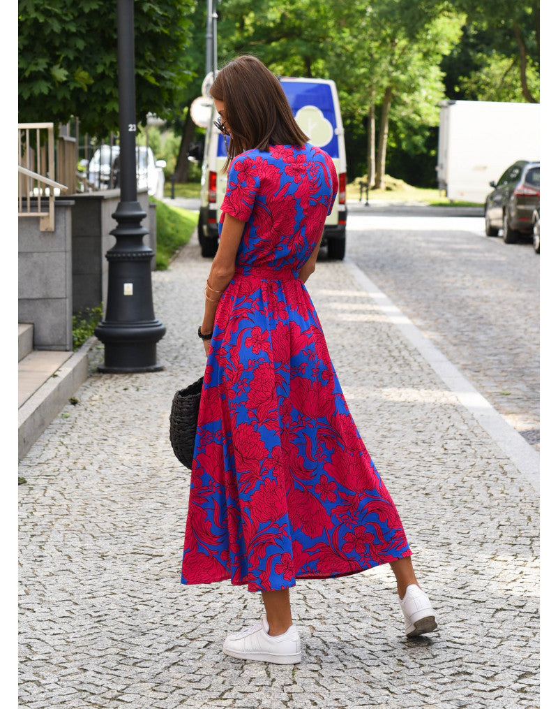 Melira | Damen Wickelkleid mit Blumenmuster und V Ausschnitt