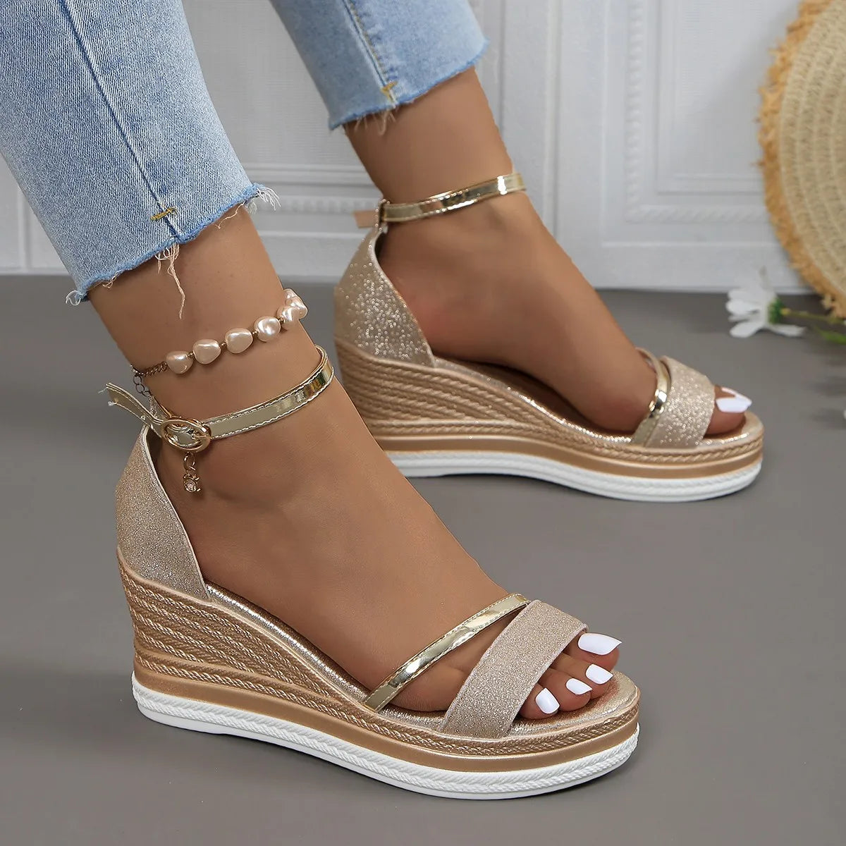 Bianca | Women's sandals with wedge heel, platform, and ankle strap