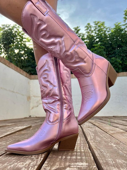 Alice | Damen metallische Western-Stiefeletten mit Absatz