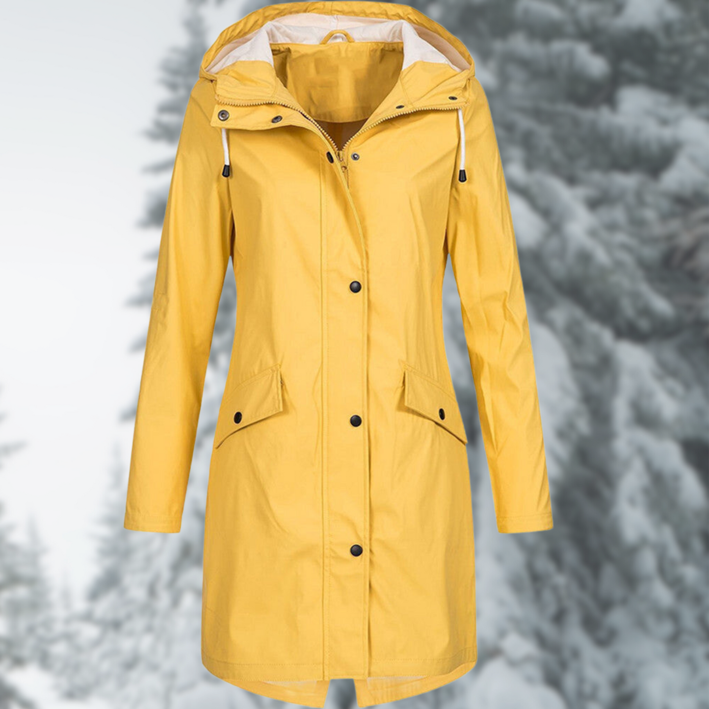 Viktoria | Lange Regenjacke mit Kapuze und Knopfleiste