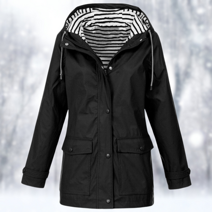 Ingrid | Regenjacke mit Kapuze und gestreiftem Futter