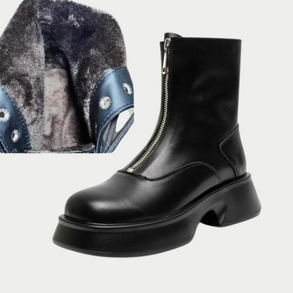 Marta | Damen Leder-Stiefeletten mit warmem Futter
