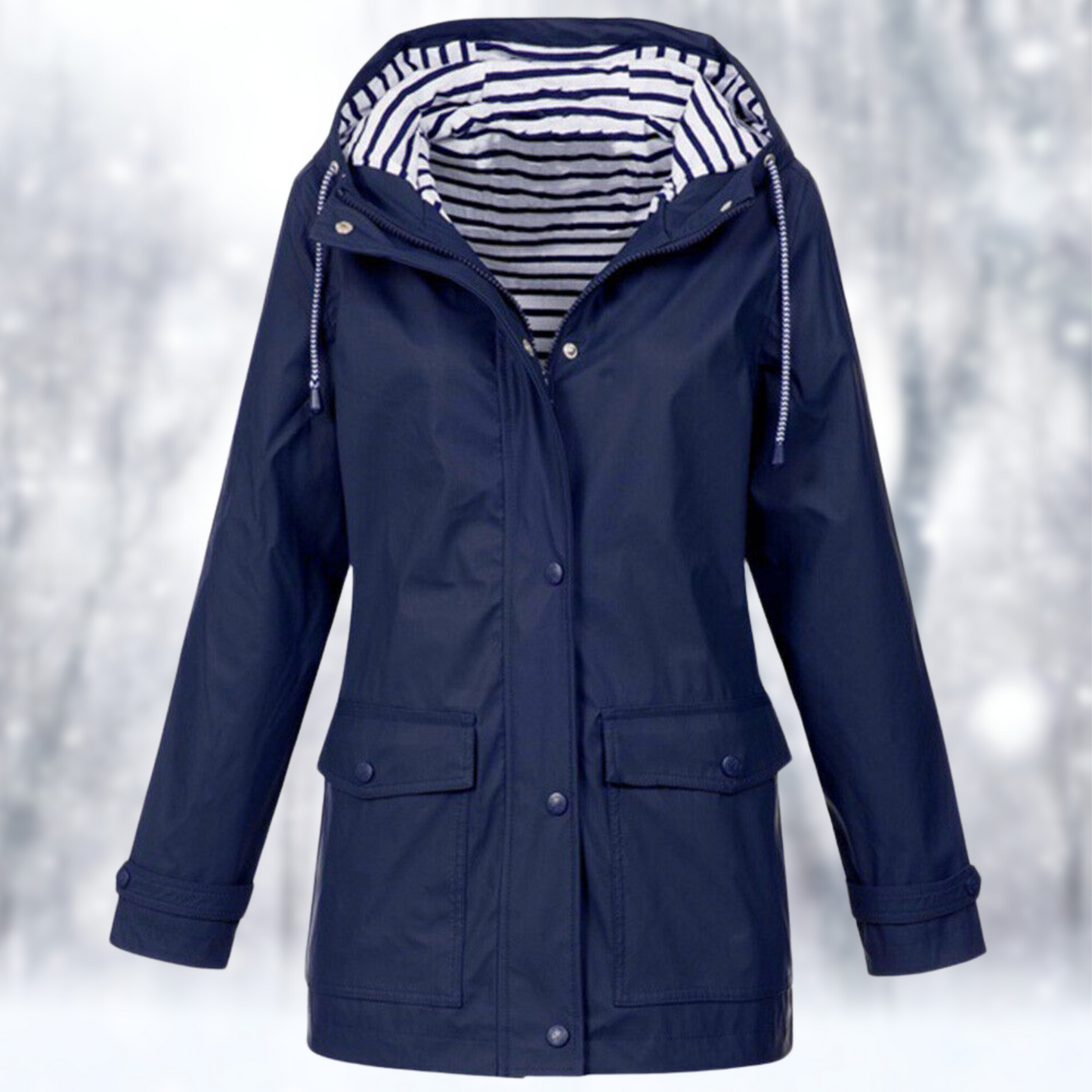 Ingrid | Regenjacke mit Kapuze und gestreiftem Futter
