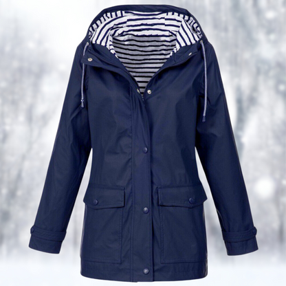Ingrid | Regenjacke mit Kapuze und gestreiftem Futter