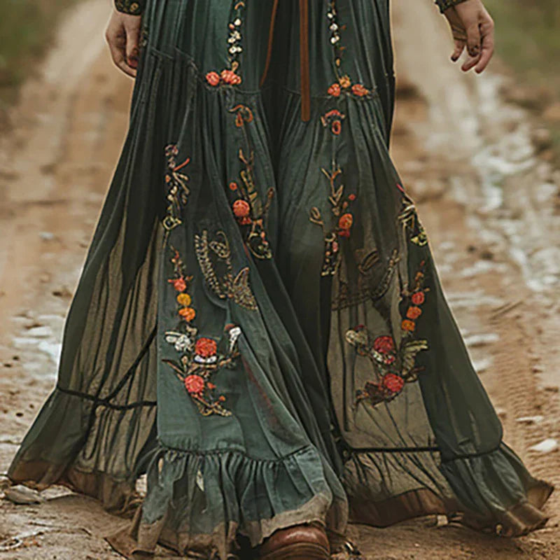 Alberina | Women's maxi dress with floral print and V-neck | V-neck
