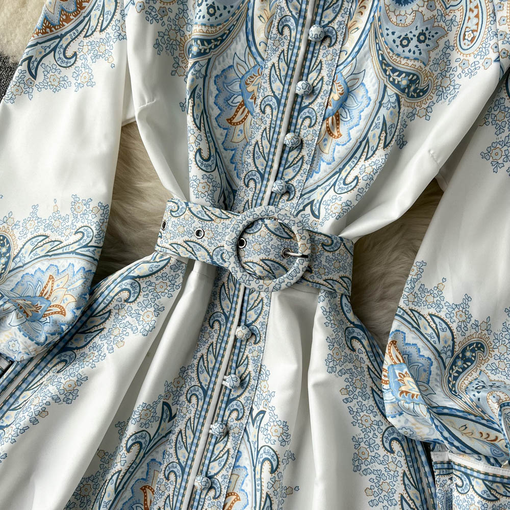 Mia | Damen A-Linienkleid mit Paisleymuster und breitem Gürtel