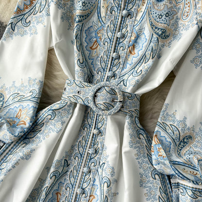 Mia | Damen A-Linienkleid mit Paisleymuster und breitem Gürtel