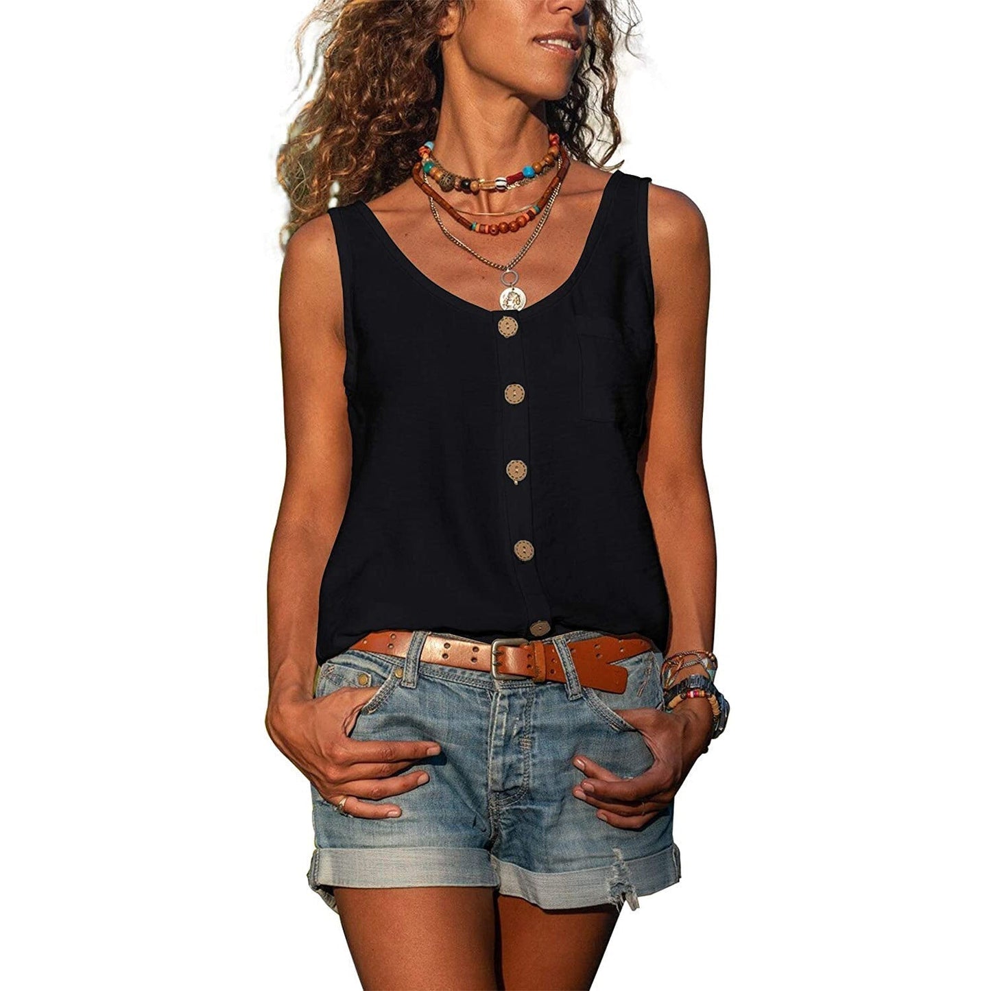 Mia | Elegantes Damen Top im Ibiza Stil mit Knopf