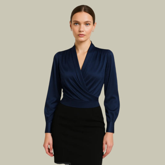 Finja | Elegante Damen Satinbluse mit Wickeloptik