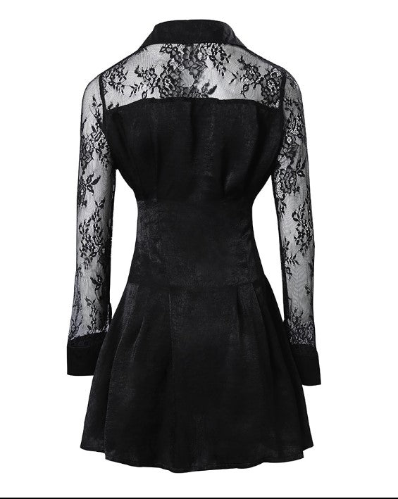 Marlene | Damen Hemdblusenkleid mit langen Ärmeln und Spitzendetail