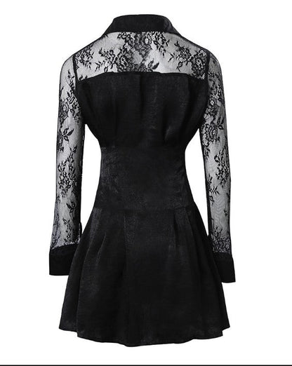 Marlene | Damen Hemdblusenkleid mit langen Ärmeln und Spitzendetail