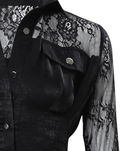 Marlene | Damen Hemdblusenkleid mit langen Ärmeln und Spitzendetail