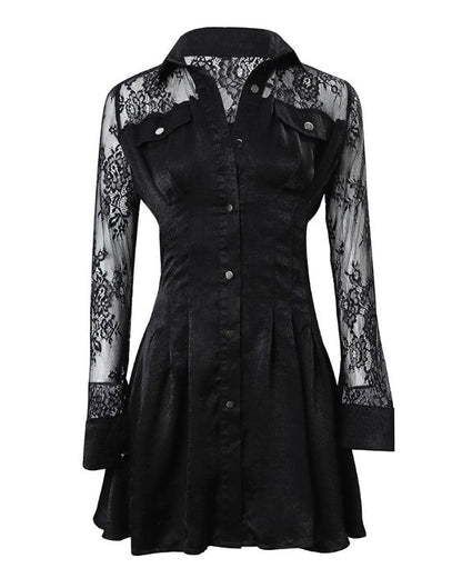 Marlene | Damen Hemdblusenkleid mit langen Ärmeln und Spitzendetail