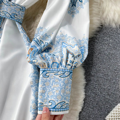 Mia | Damen A-Linienkleid mit Paisleymuster und breitem Gürtel