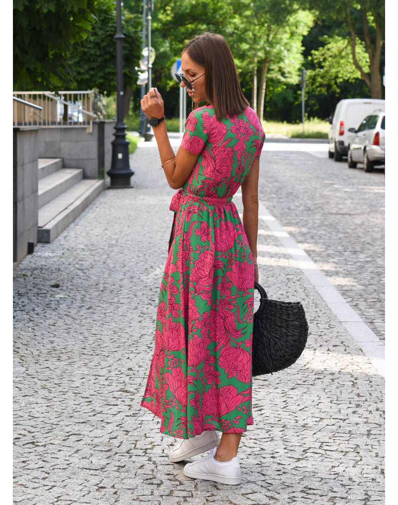 Melira | Damen Wickelkleid mit Blumenmuster und V Ausschnitt
