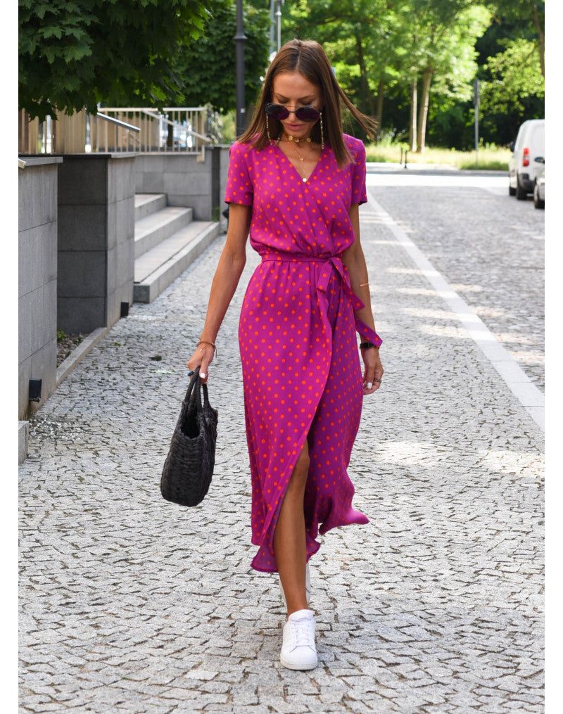 Melira | Damen Wickelkleid mit Blumenmuster und V Ausschnitt