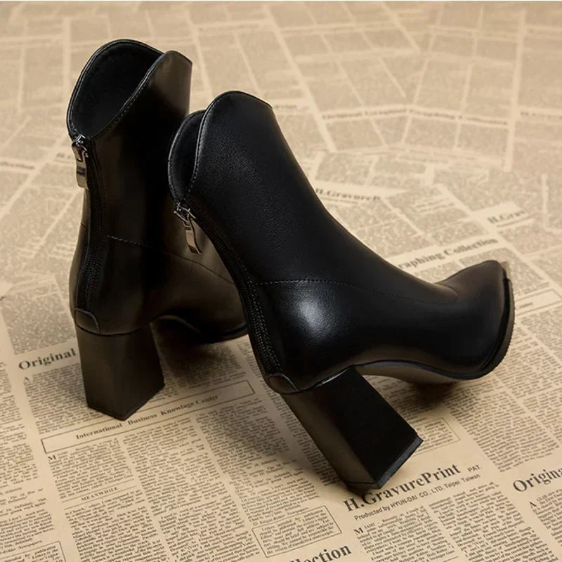 Rita | Damen Leder-Stiefeletten mit Blockabsatz