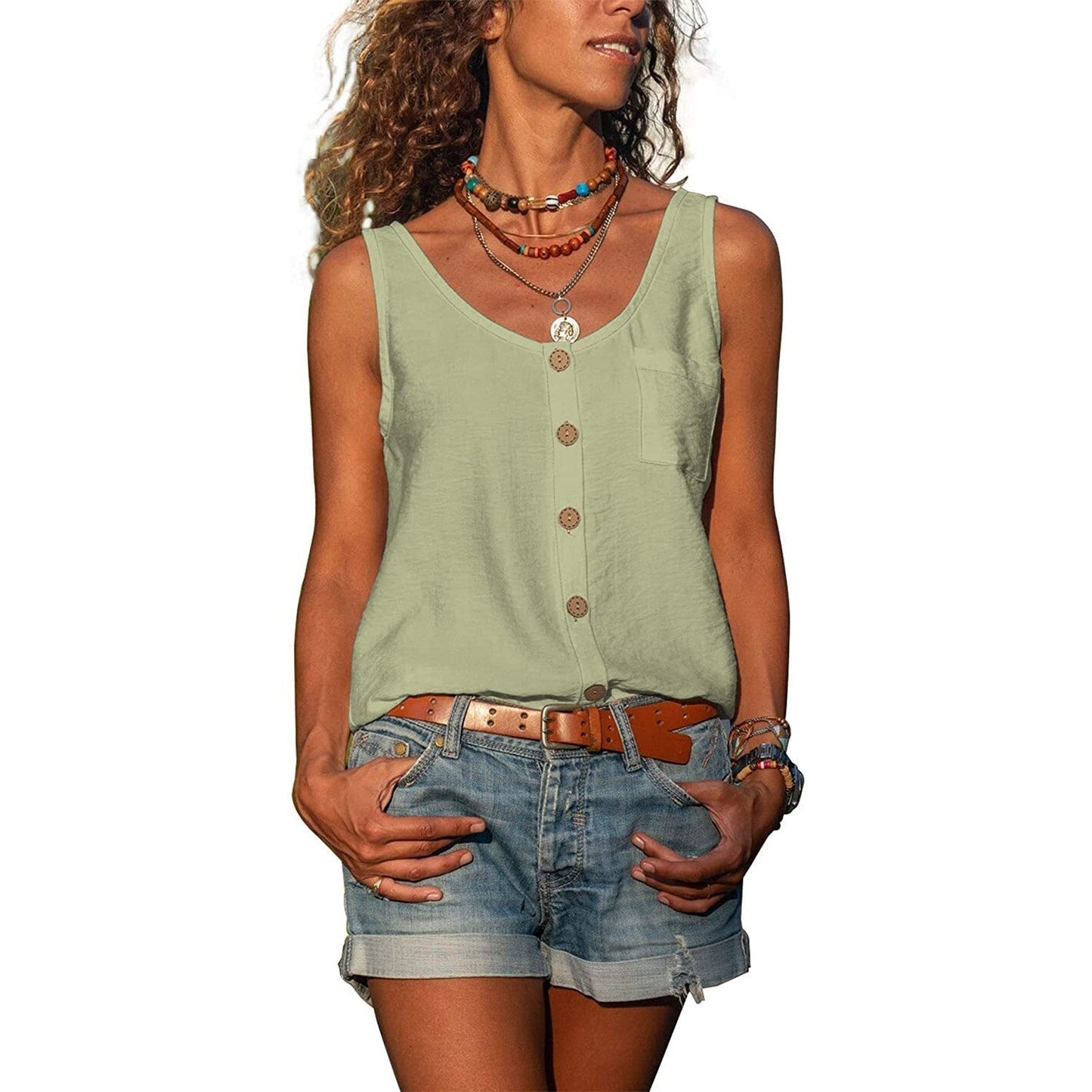 Mia | Elegantes Damen Top im Ibiza Stil mit Knopf