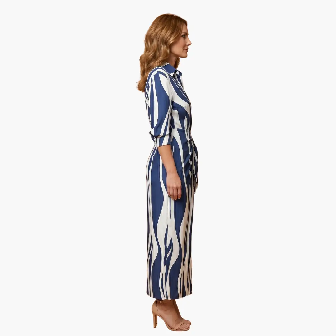 Bärbel | Damen Maxikleid aus Baumwolle mit Streifen und Wickeloptik