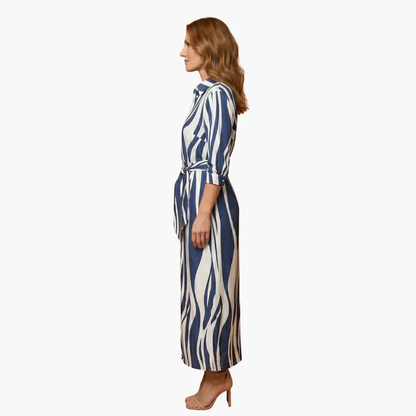 Bärbel | Damen Maxikleid aus Baumwolle mit Streifen und Wickeloptik