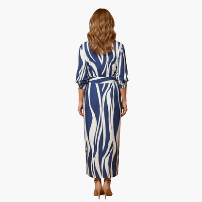 Bärbel | Damen Maxikleid aus Baumwolle mit Streifen und Wickeloptik