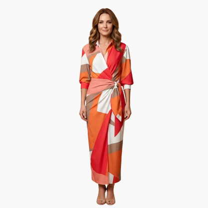 Bärbel | Damen Maxikleid aus Baumwolle mit Streifen und Wickeloptik