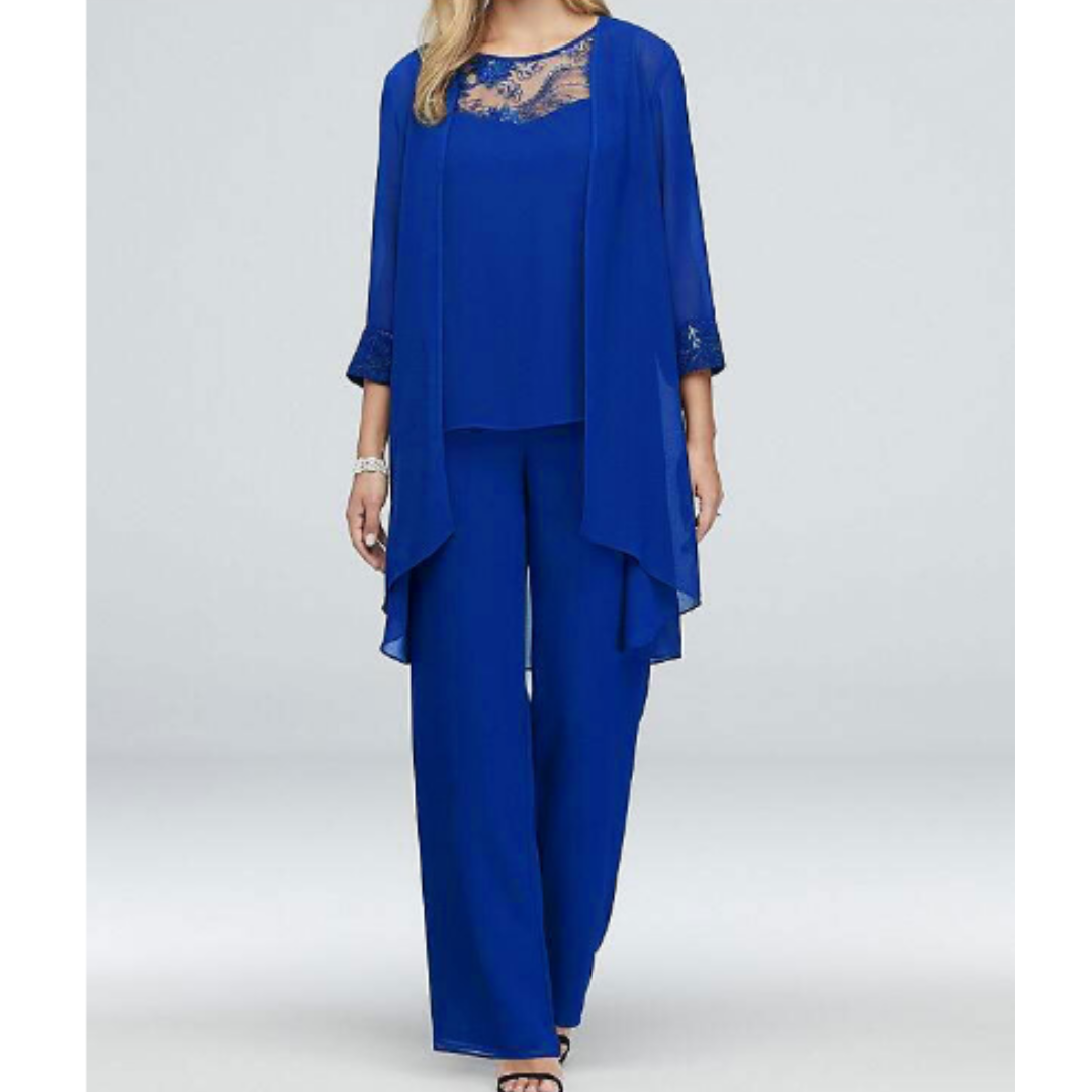 Soraya | Dreiteiliges Set mit Spitzen Oberteil, Cardigan und Weiter Hose