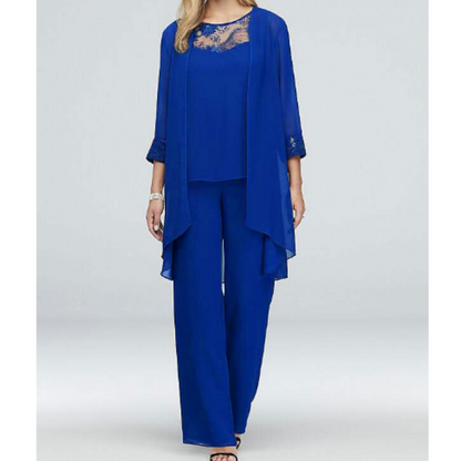 Soraya | Dreiteiliges Set mit Spitzen Oberteil, Cardigan und Weiter Hose