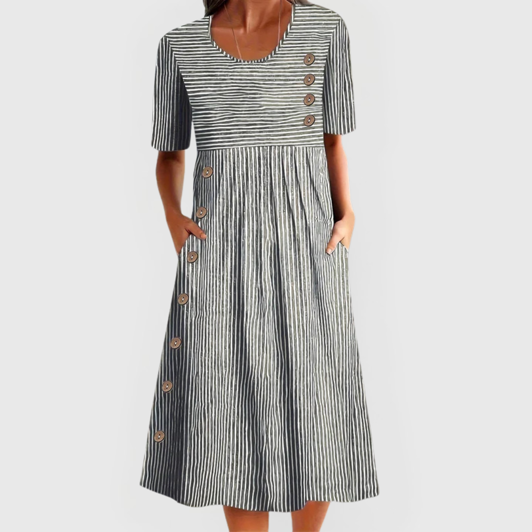 Samira | Damen Midikleid mit A Linien Schnitt und Knopfdetails