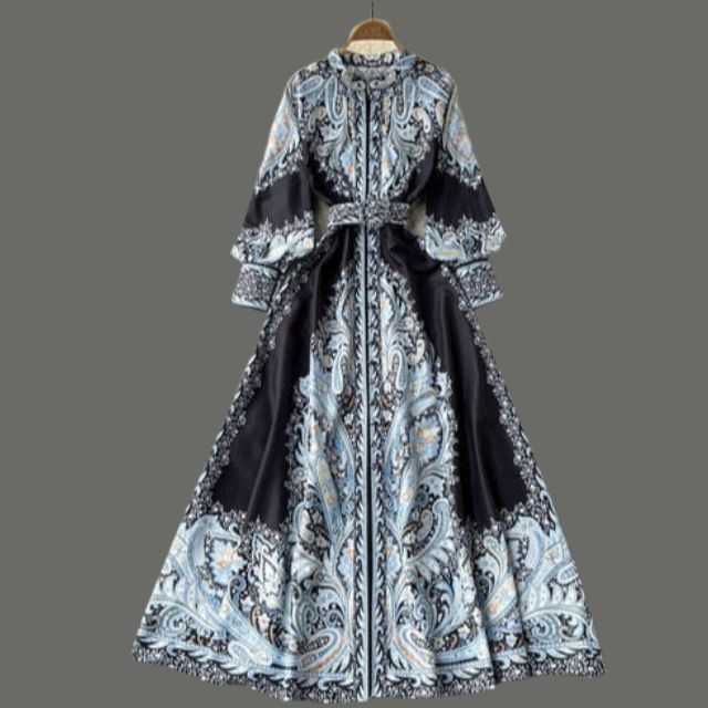 Mia | Damen A-Linienkleid mit Paisleymuster und breitem Gürtel