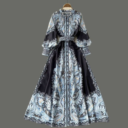 Mia | Damen A-Linienkleid mit Paisleymuster und breitem Gürtel