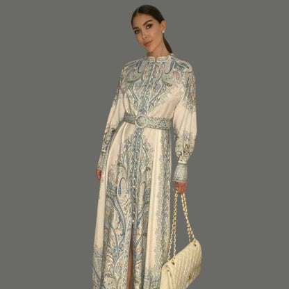 Mia | Damen A-Linienkleid mit Paisleymuster und breitem Gürtel